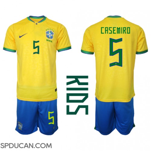 Dječji Nogometni Dres Brazil Casemiro #5 Domaci SP 2022 Kratak Rukav (+ Kratke hlače)